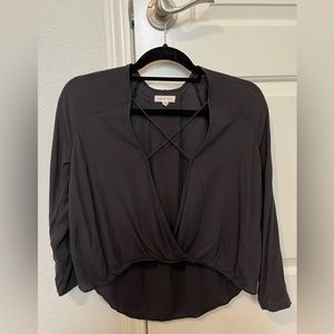 Charcoal Grey V-front Flowy Top- XS